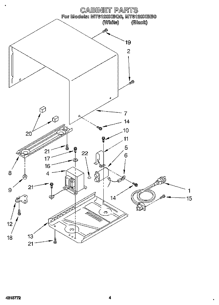 CABINET Diagram and Parts List for MT6120XBB0  Whirlpool Microwave