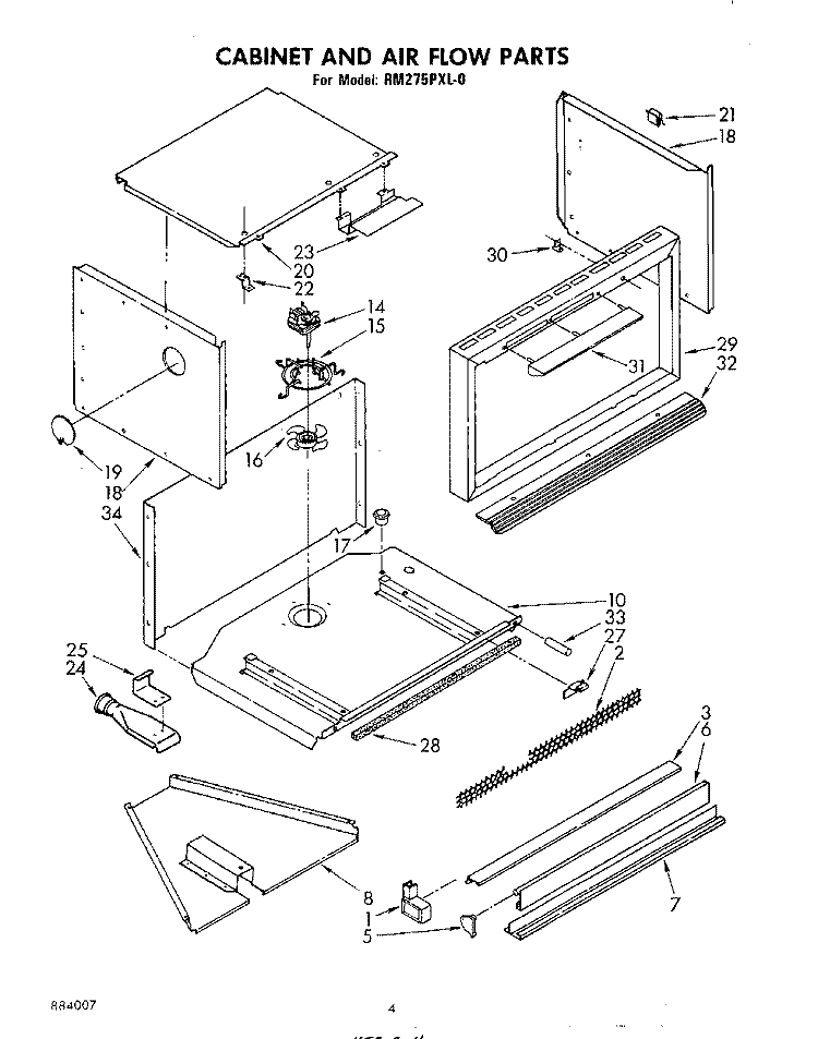 CABINET AND AIRFLOW Diagram and Parts List for RM275PXL0  Whirlpool Microwave Oven Combo