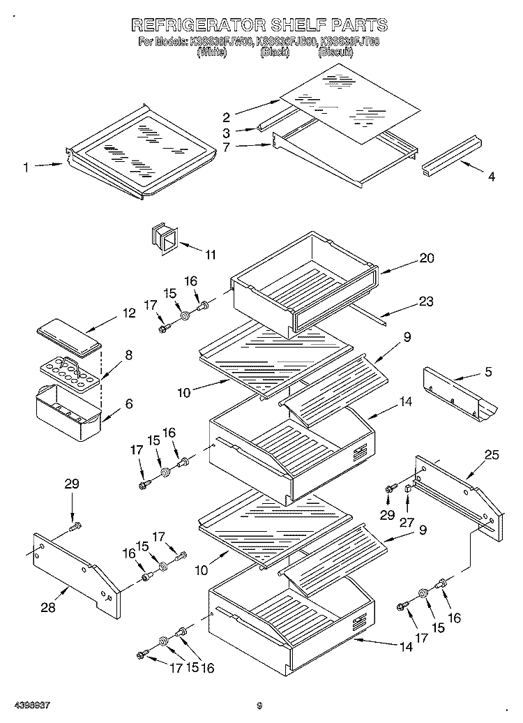 REFRIGERATOR SHELF Diagram and Parts List for KSSS36FJW00  KitchenAid Refrigerator