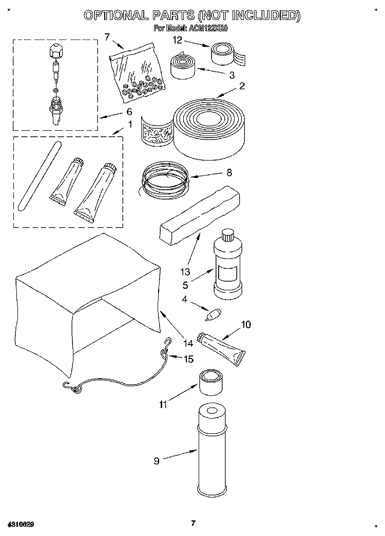 OPTIONAL Diagram and Parts List for ACM122XE0  Whirlpool Air Conditioner