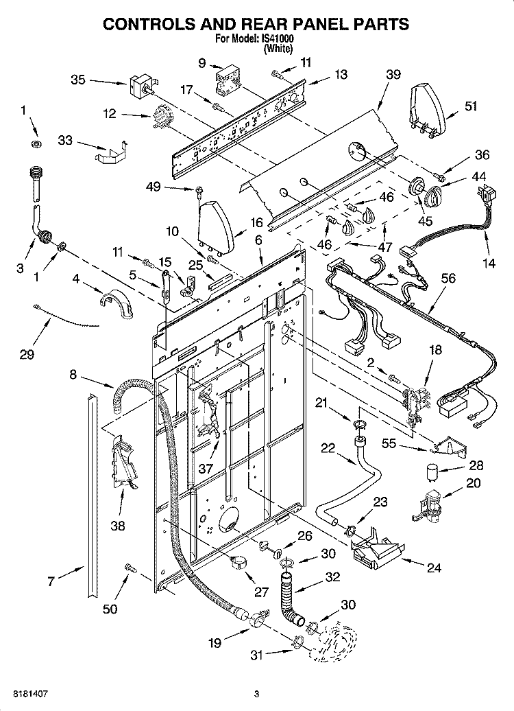 CONTROL AND REAR PANEL PARTS Diagram and Parts List for IS41000  Inglis Washer