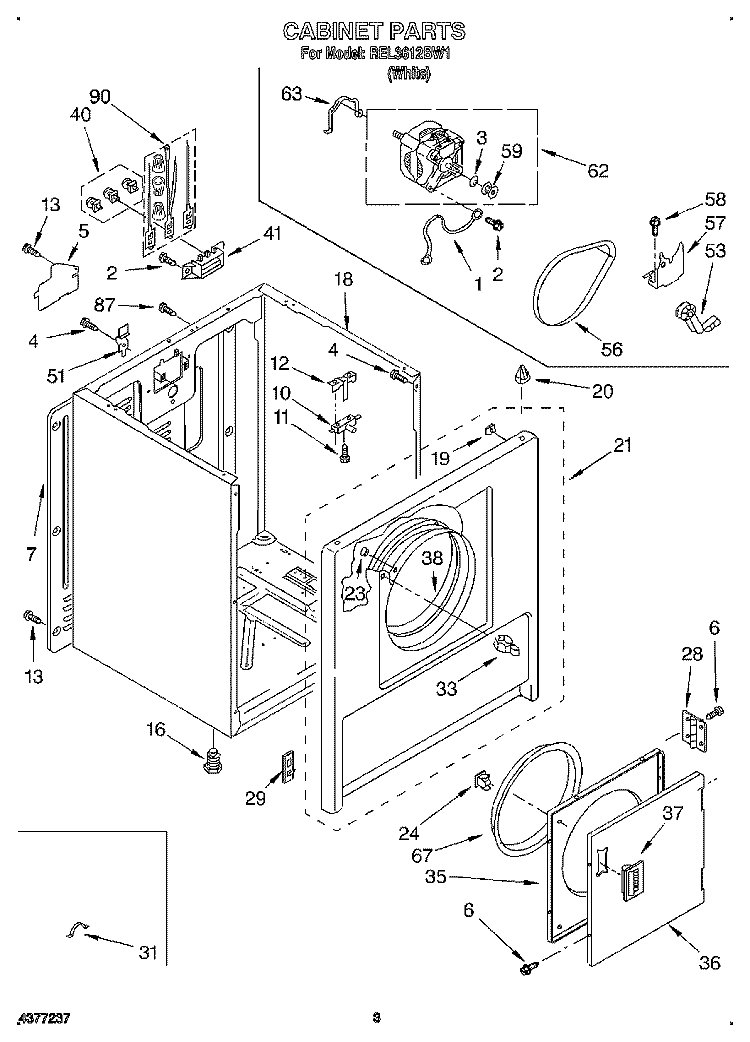 SECTION Diagram and Parts List for REL3612BW1  Roper Dryer