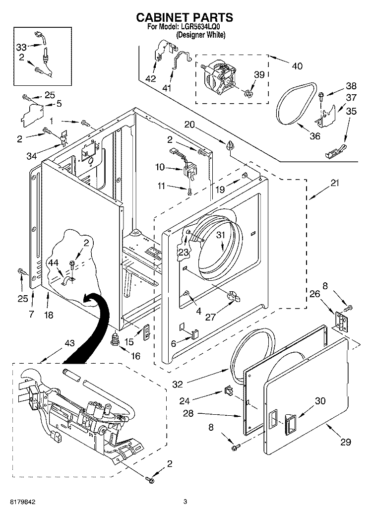 CABINET Diagram and Parts List for LGR5634LQ0  Whirlpool Dryer