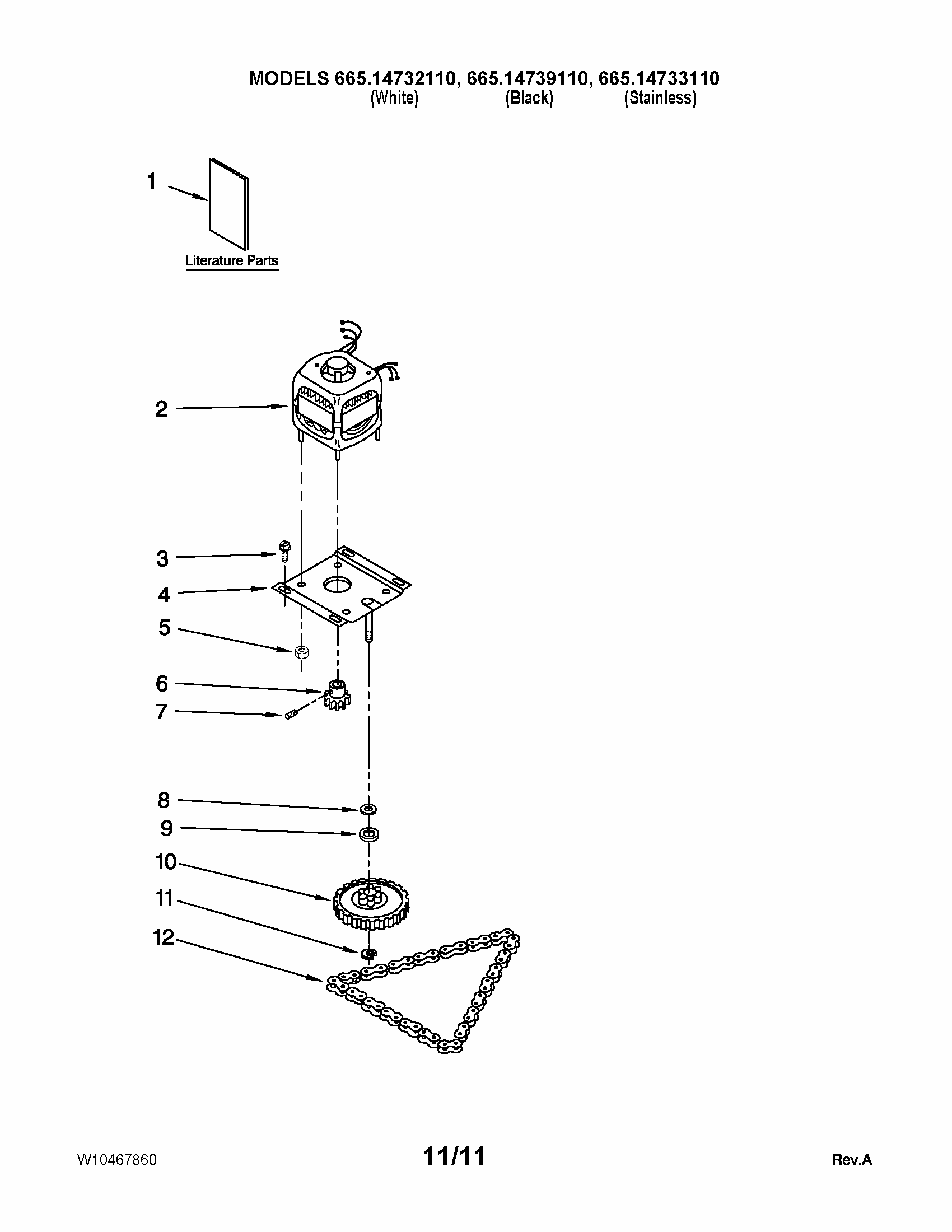 Motor And Drive Parts Diagram and Parts List for 66514739110  Kenmore Trash Compactor
