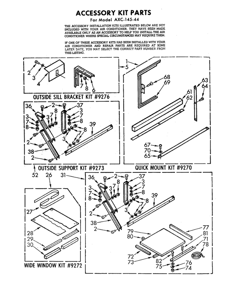 Accessory Kit Diagram and Parts List for AXC-145-44  Whirlpool Air Conditioner