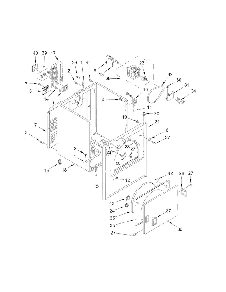 Cabinet Diagram and Parts List for 11060222510  Kenmore Dryer