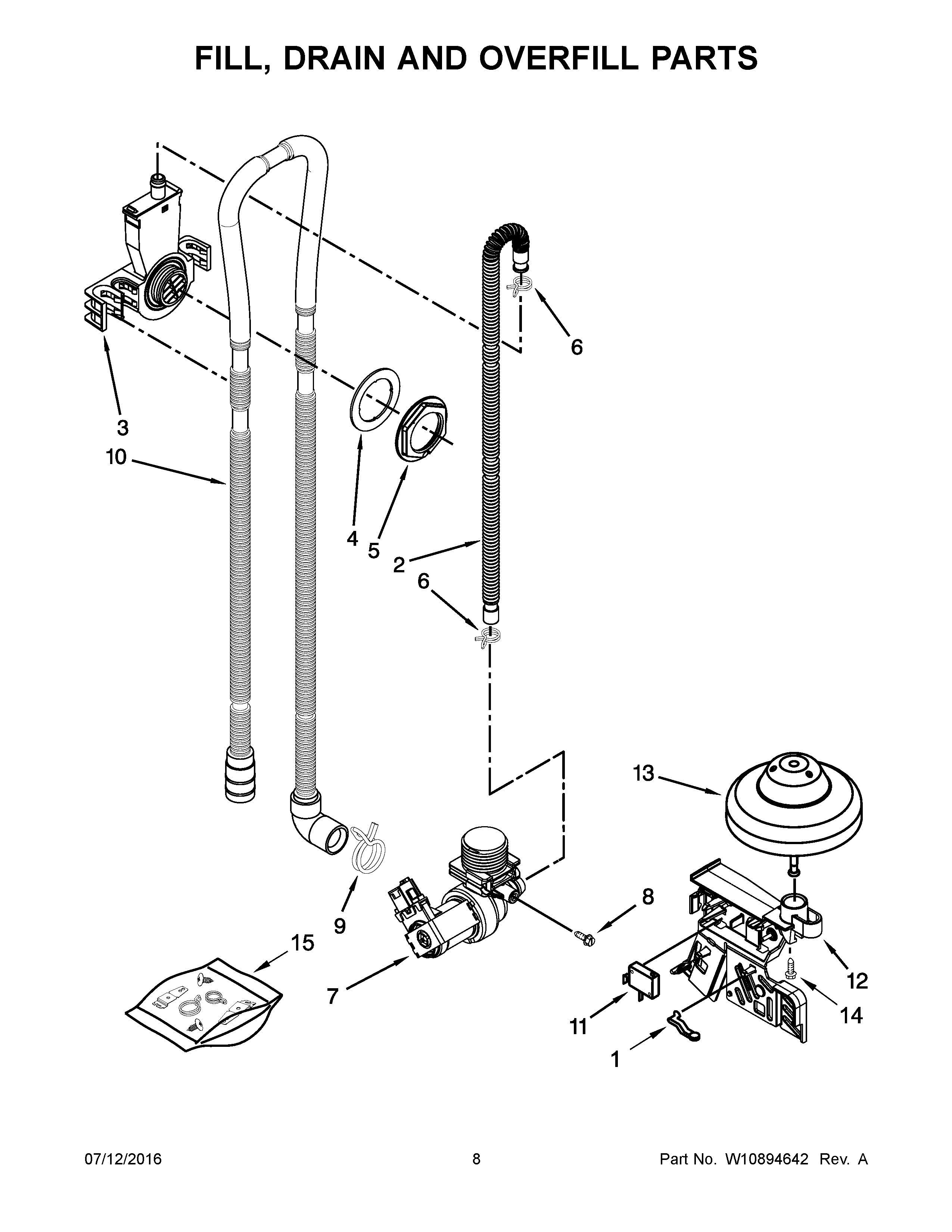 Fill, Drain And Overfill Parts Diagram and Parts List for 66513009N511  Kenmore Dishwasher