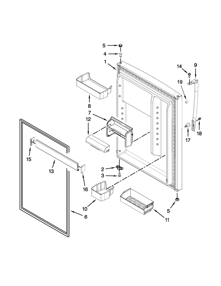 Refrigerator Door Parts Diagram and Parts List for WRT351SFTF00  Whirlpool Refrigerator