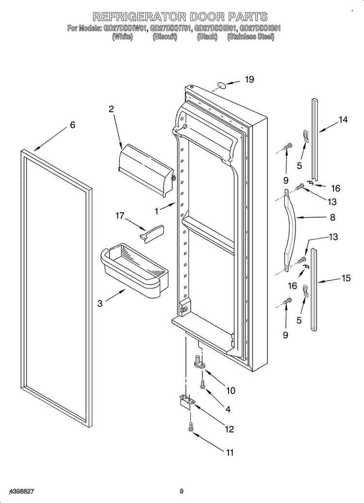 Refrigerator Door Diagram and Parts List for OEM3-GD27DIXHB01  Whirlpool Refrigerator