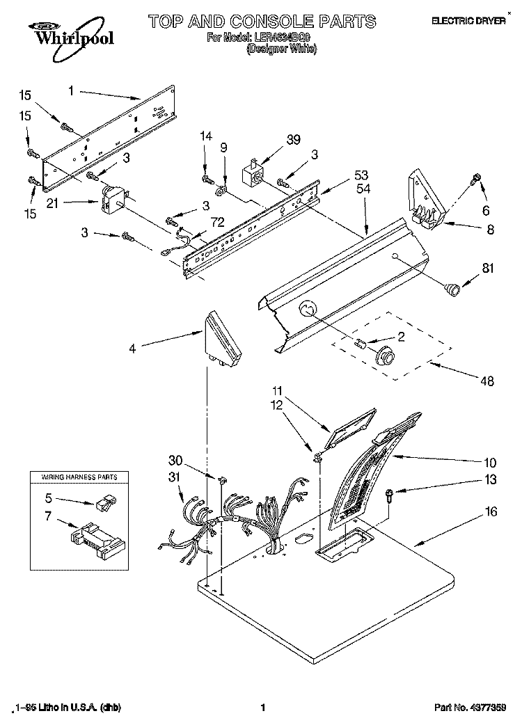 SECTION Diagram and Parts List for LER4634BQ0  Whirlpool Dryer
