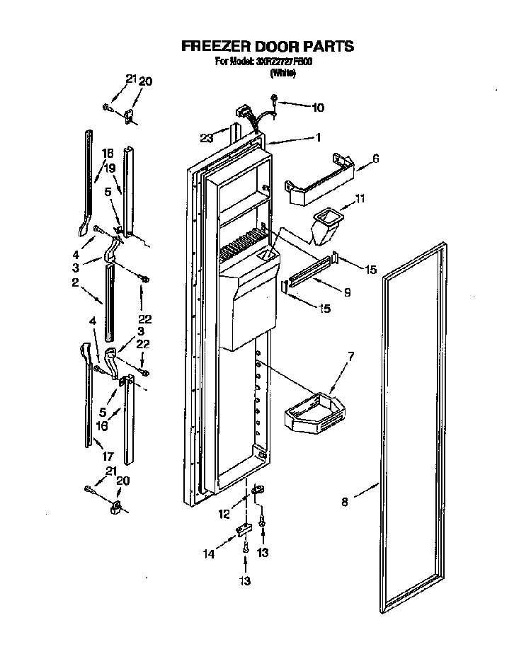 Freezer Door Diagram and Parts List for 3XR2727FB00  Whirlpool Refrigerator