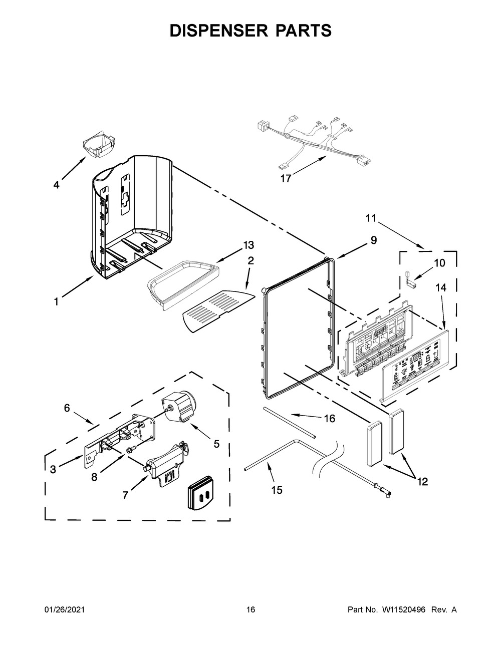 Dispenser Parts Diagram and Parts List for WRS973CIHZ01  Whirlpool Refrigerator