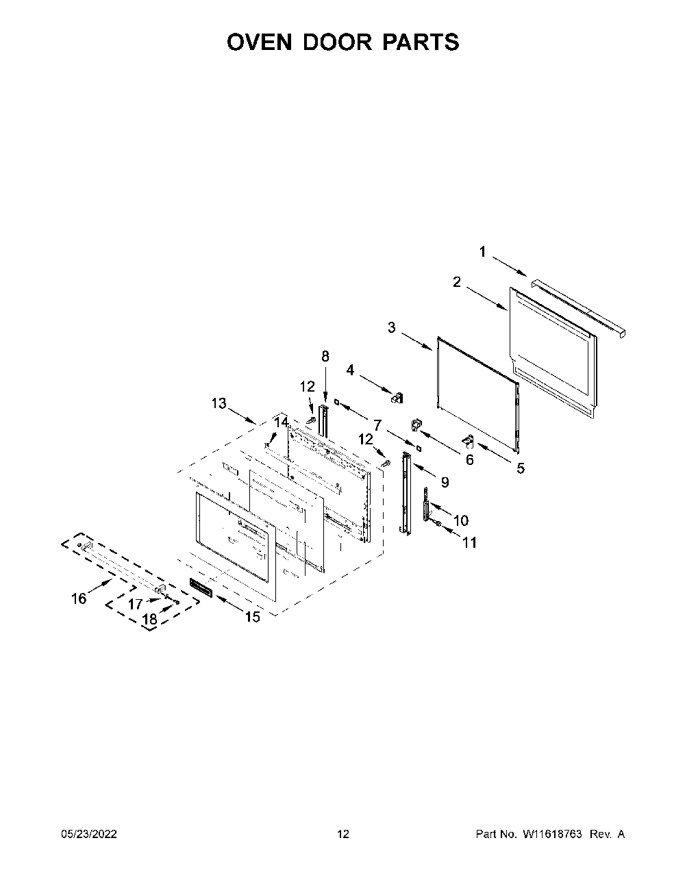 Oven Door Parts Diagram and Parts List for KOCE900HBS20  KitchenAid Microwave Oven Combo