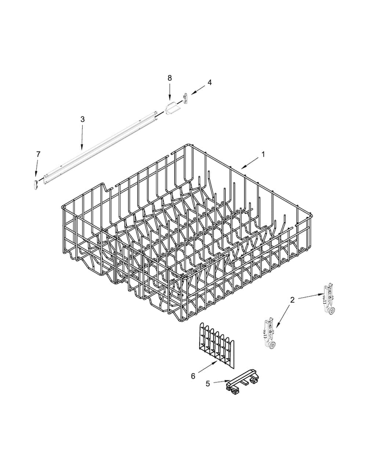 Upper Rack And Track Parts Diagram and Parts List for WDF520PADM5  Whirlpool Dishwasher