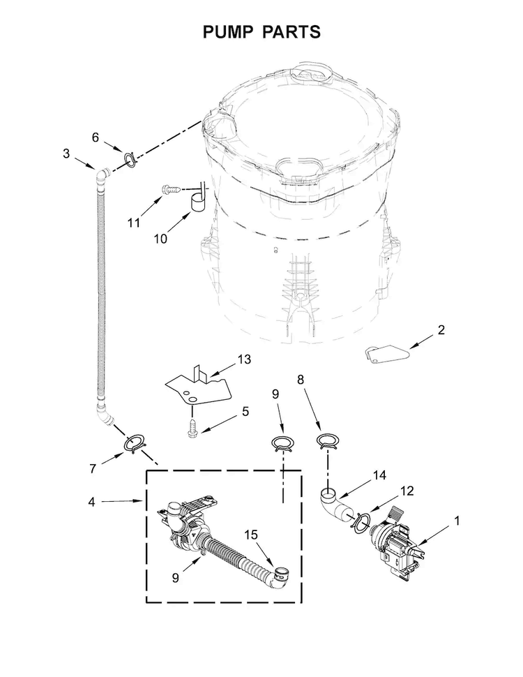 Pump Parts Diagram and Parts List for WTW8500DR1  Whirlpool Washer