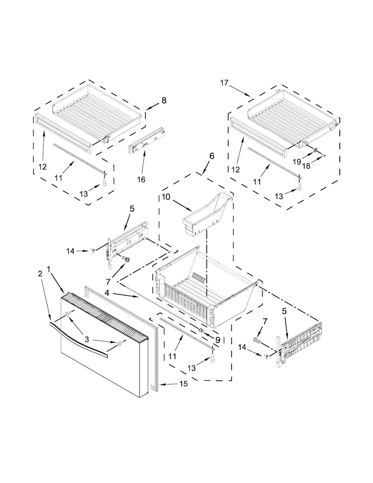 Freezer Door Parts Diagram and Parts List for WRV996FDEE00  Whirlpool Refrigerator