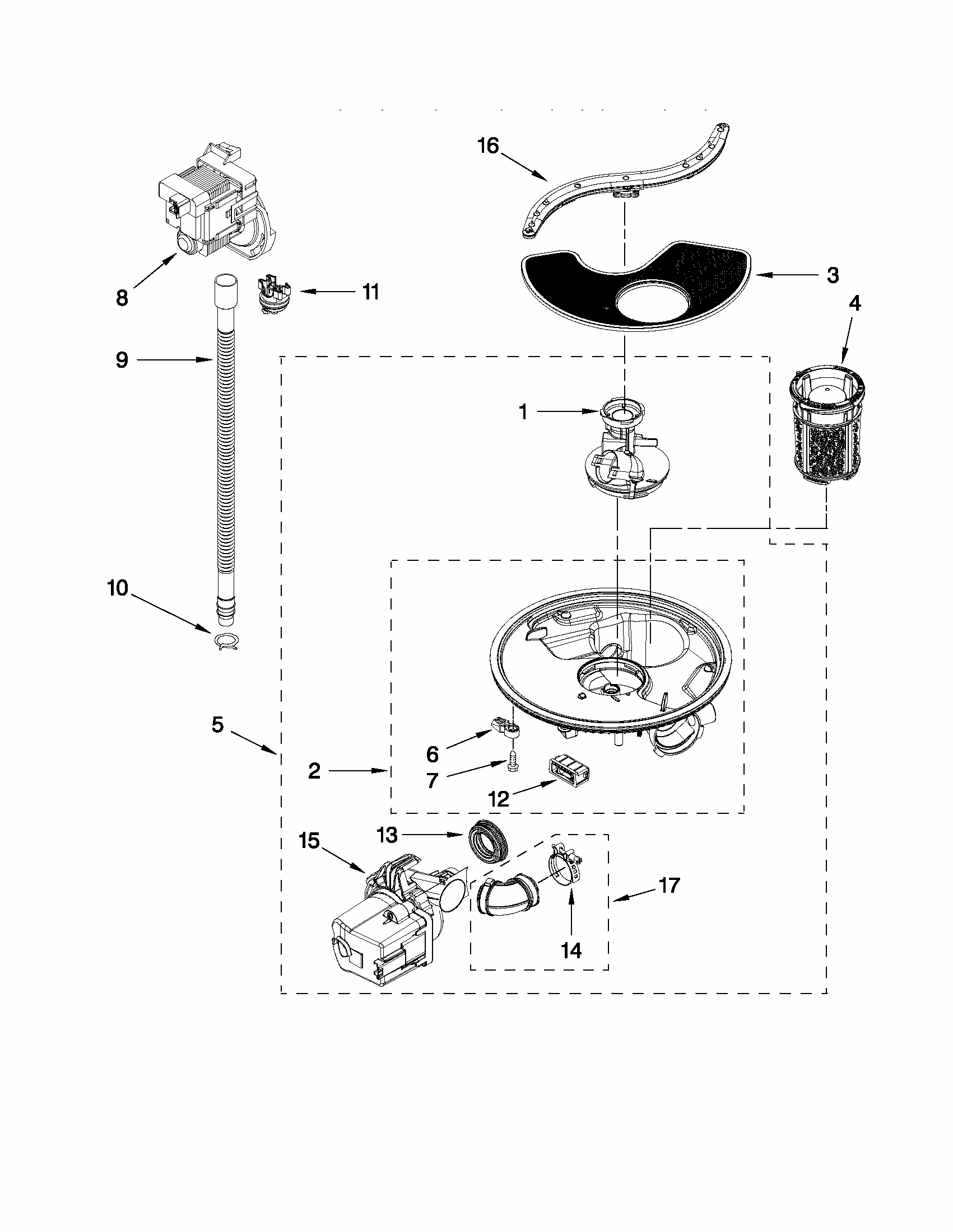 Pump And Motor Parts Diagram and Parts List for 66515112K211  Kenmore Dishwasher