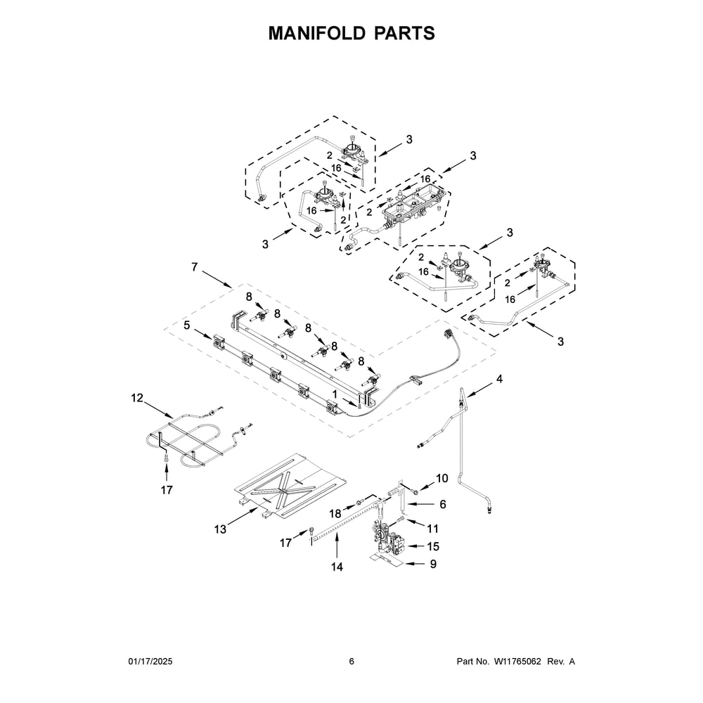 Manifold Parts Diagram and Parts List for WFGS7530RW1  Whirlpool Range