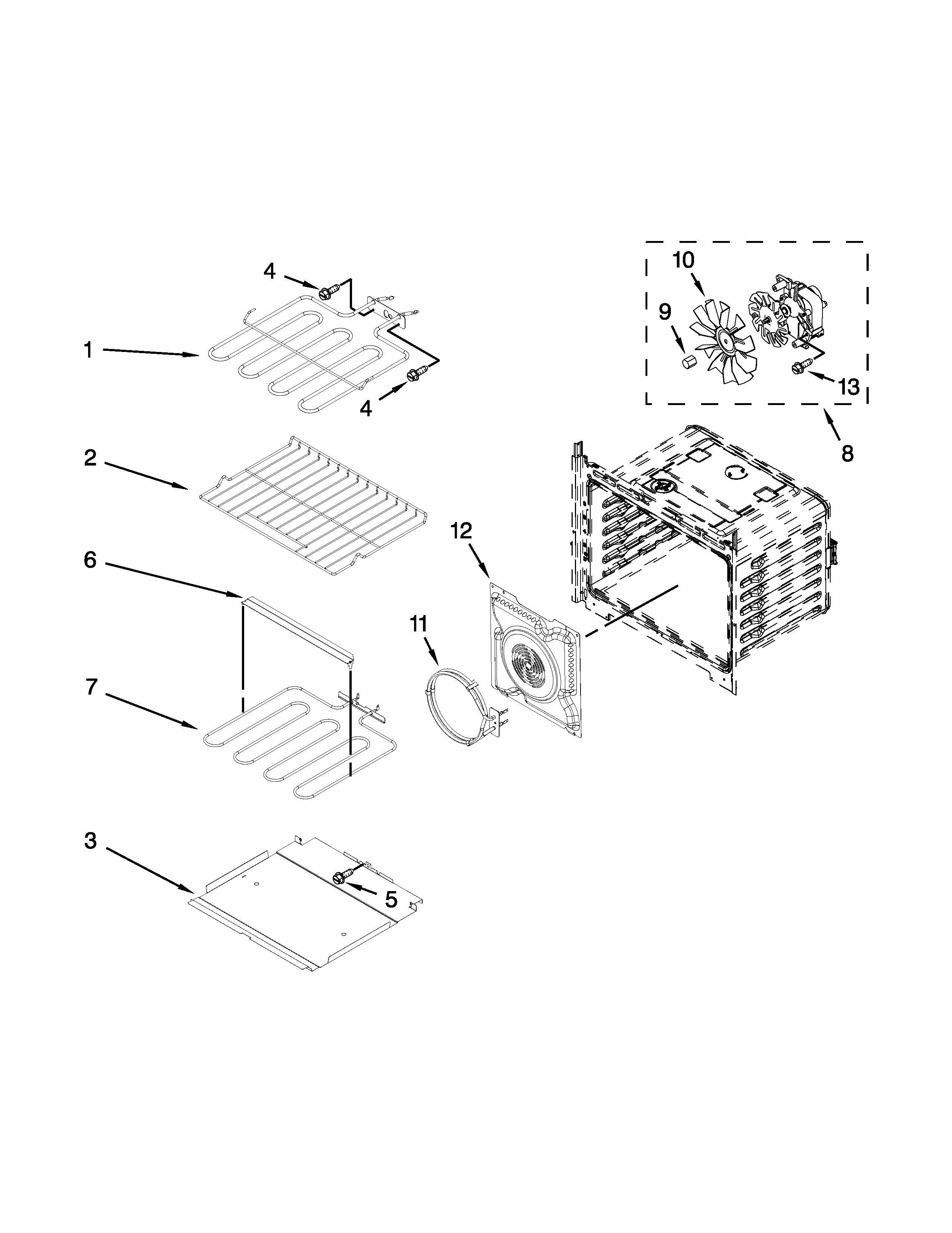 Internal Oven Parts Diagram and Parts List for IBS550DS01  Whirlpool Wall Oven