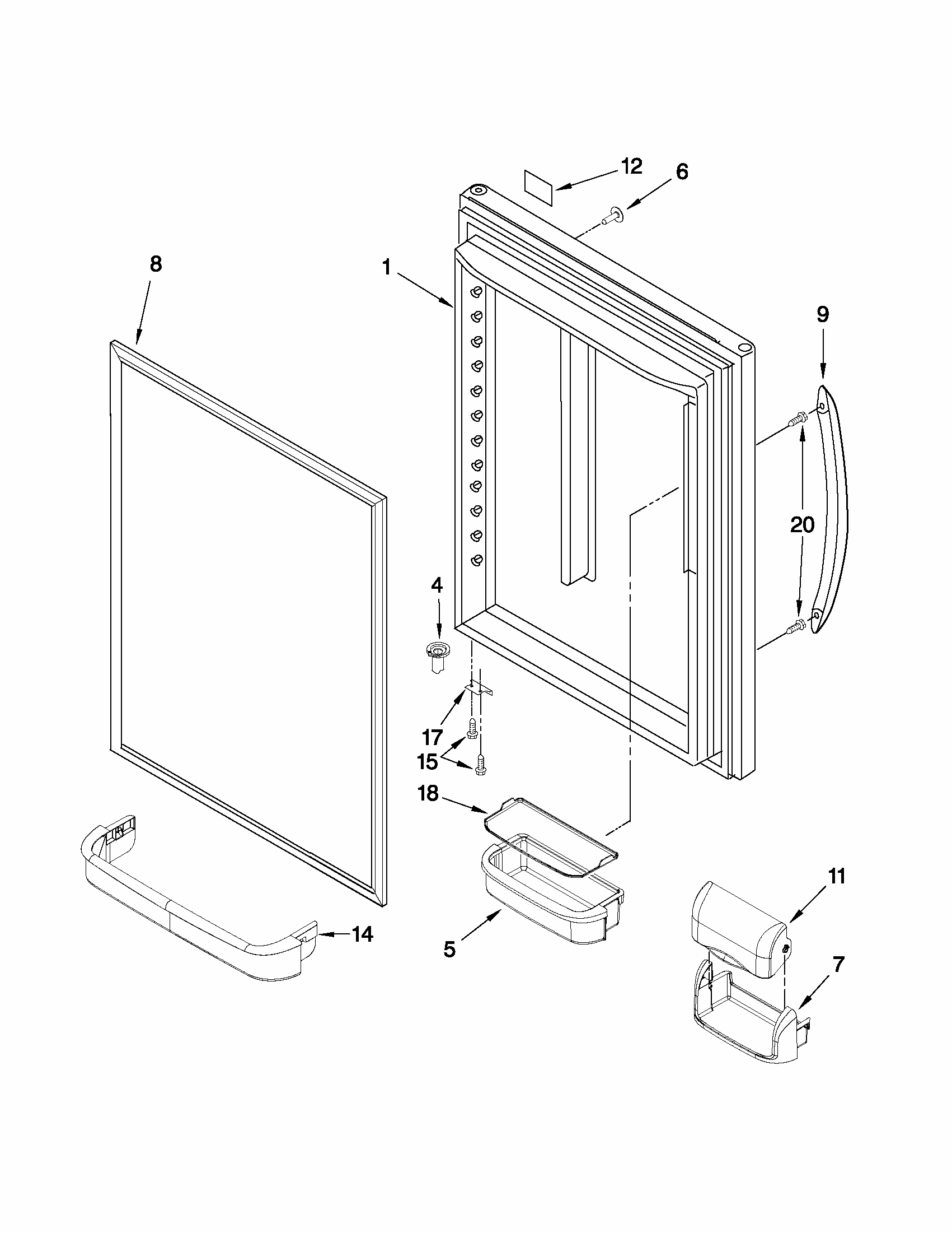 Refrigerator Door Parts Diagram and Parts List for 59669289012  Kenmore Refrigerator
