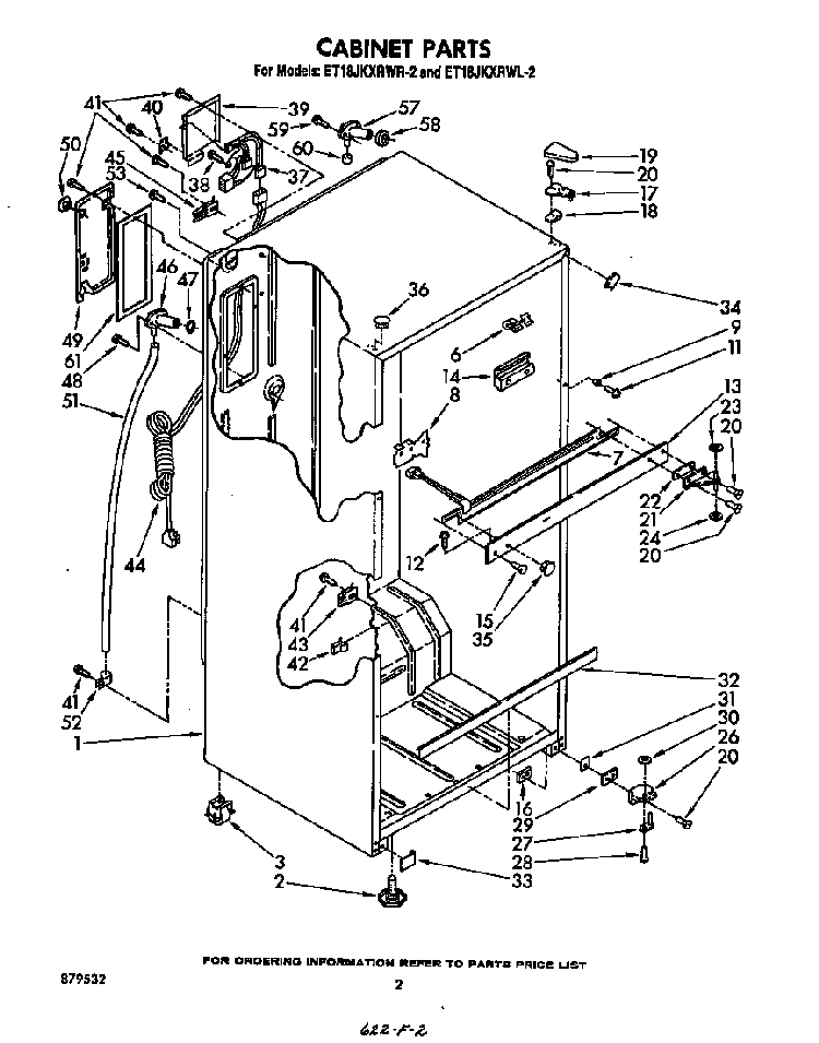 Cabinet Diagram and Parts List for ET18JKXRW2  Whirlpool Refrigerator