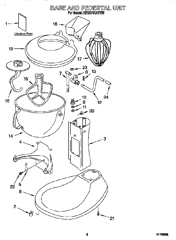 Base And Pedestal Unit Diagram and Parts List for KP2671KATRW  KitchenAid Mixer