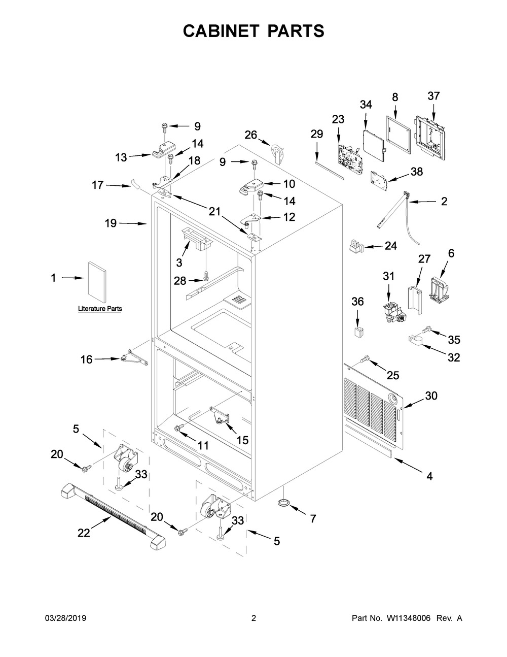 Cabinet Parts Diagram and Parts List for KRFC302EBS02  Whirlpool Refrigerator