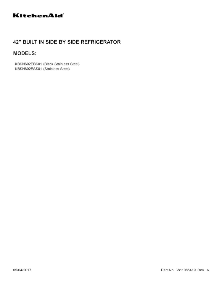 Cover Sheet Diagram and Parts List for KBSN602EBS01  KitchenAid Refrigerator