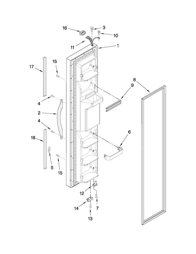 Freezer Door Parts Diagram and Parts List for ED2CHQXVQ03  Whirlpool Refrigerator