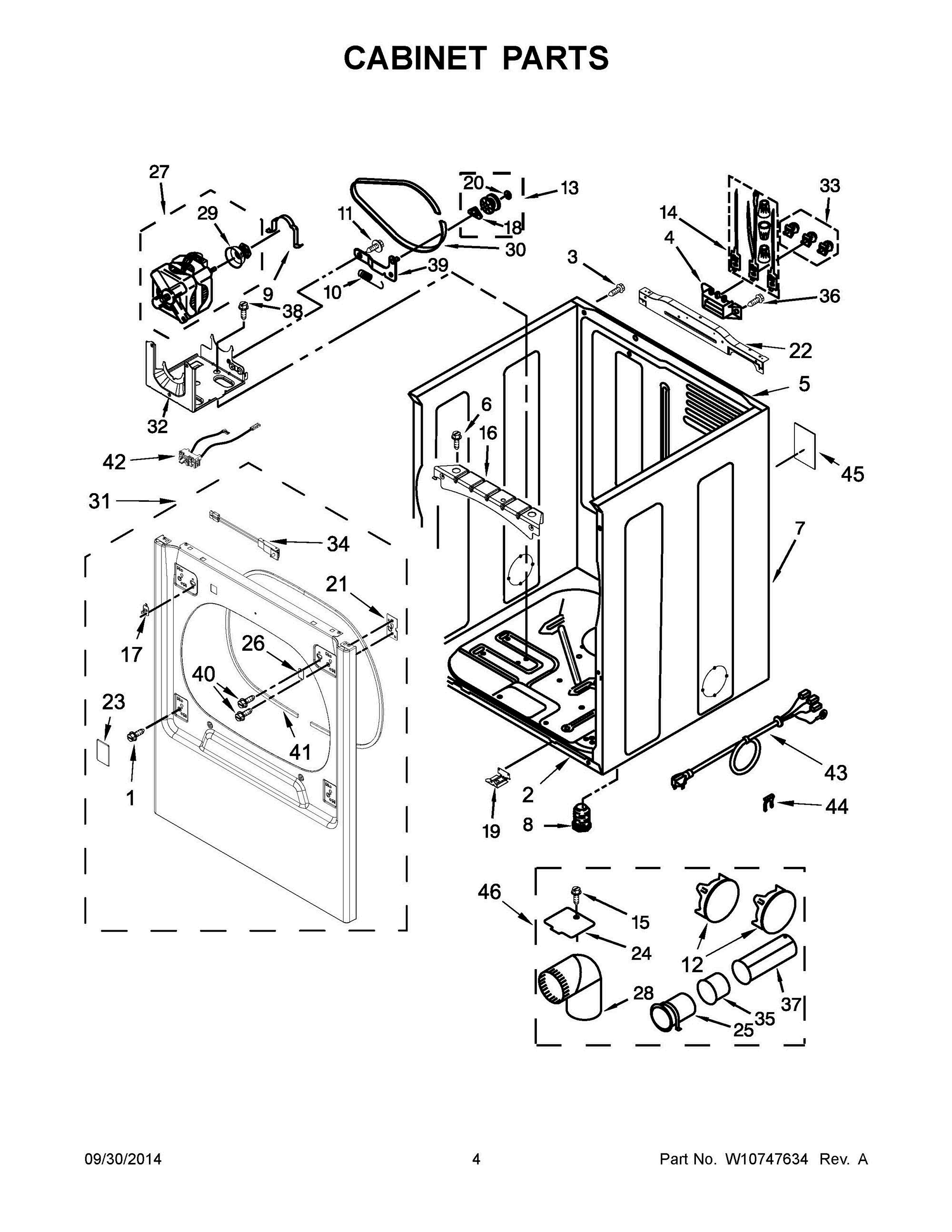03 - CABINET PARTS Diagram and Parts List for YWED8000DW0  Whirlpool Dryer