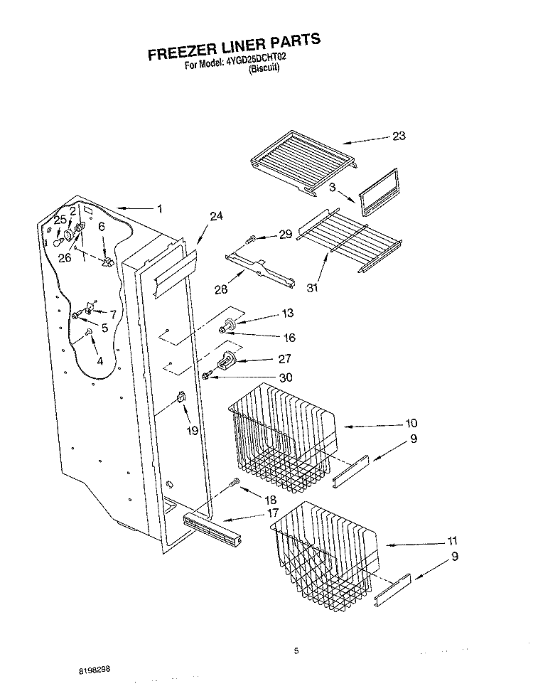 FREEZER LINER Diagram and Parts List for 4YGD25DCHT02  Whirlpool Refrigerator