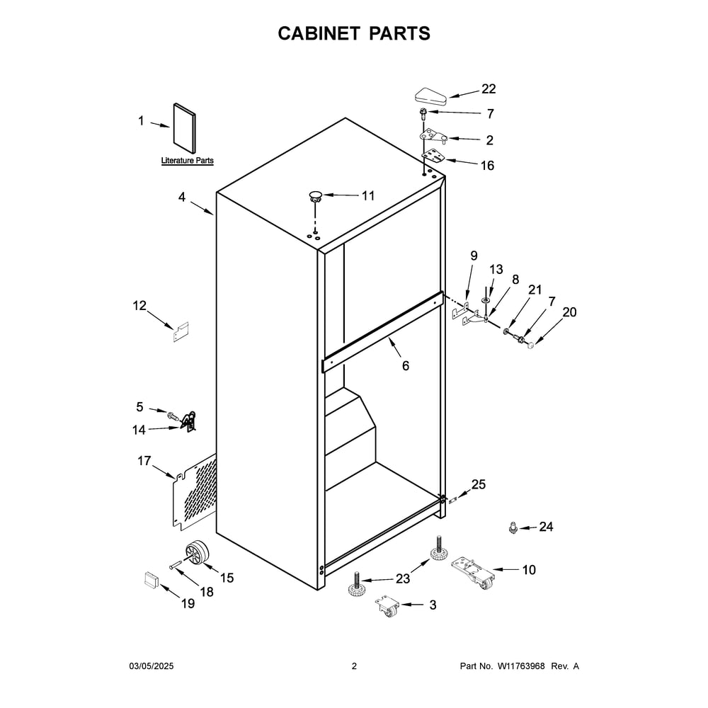 Cabinet Parts Diagram and Parts List for WRT148FZDM08  Whirlpool Refrigerator