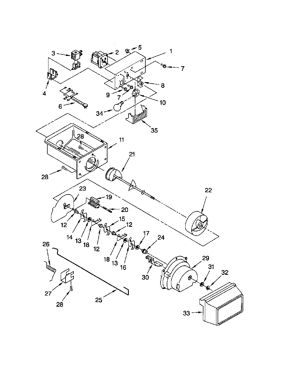 Motor and ice container Diagram and Parts List for 10658982801  Kenmore Refrigerator