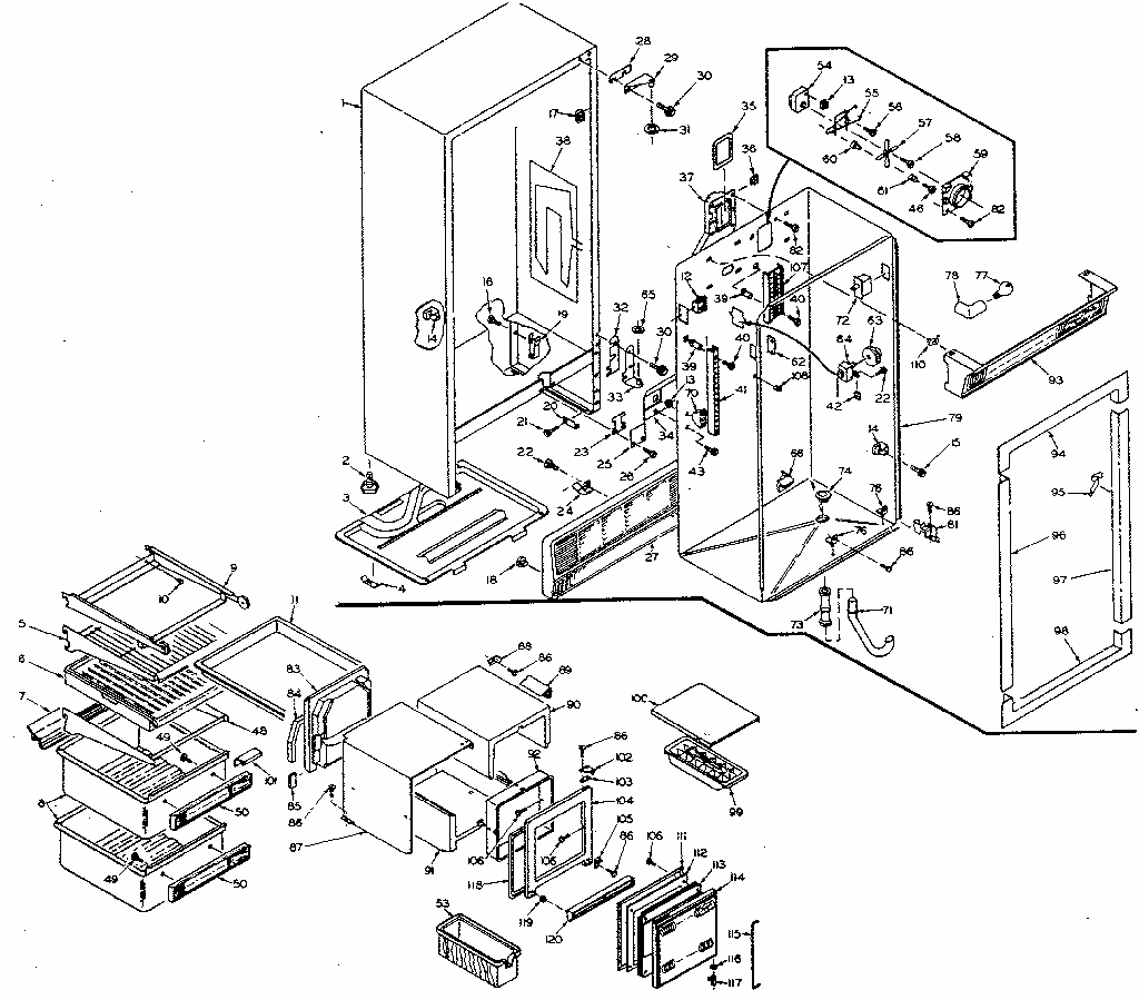 Cabinet Parts Diagram and Parts List for 106W15M5  Kenmore Refrigerator