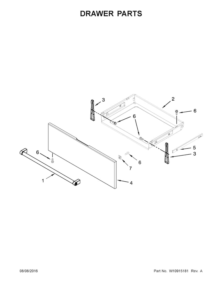Drawer Parts Diagram and Parts List for KSEG700EBL1  KitchenAid Range