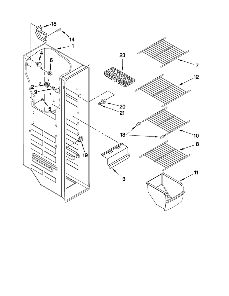 Freezer Liner Parts Diagram and Parts List for 10641263804  Kenmore Refrigerator