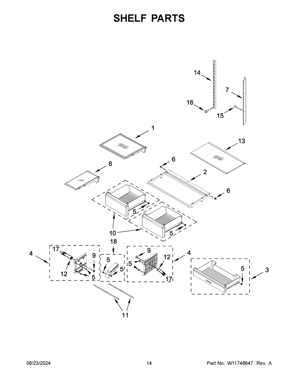 08 - Shelf Parts Diagram and Parts List for WRFF3436RB00  Whirlpool Refrigerator