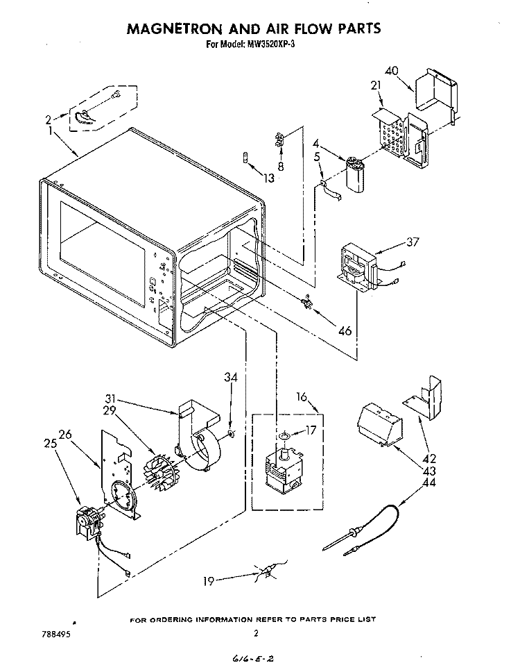 MAGNETRON AND AIRFLOW Diagram and Parts List for MW3520XP3  Whirlpool Microwave