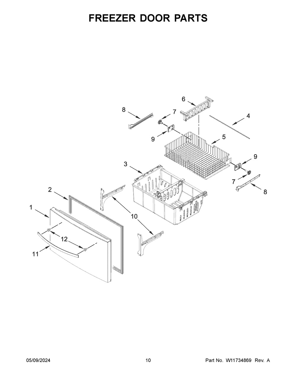 Freezer Door Parts Diagram and Parts List for WRX735SDHV10  Whirlpool Refrigerator