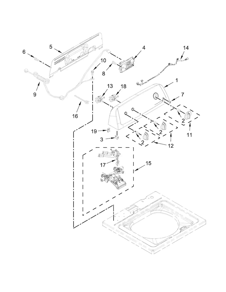 Controls And Water Inlet Parts Diagram and Parts List for 11020222510  Kenmore Washer
