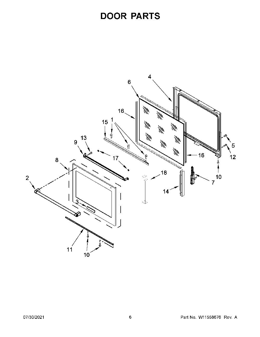 Door Parts Diagram and Parts List for KSEB900ESS4  KitchenAid Range