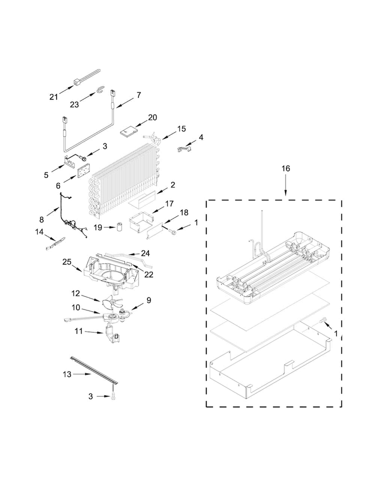 Lower Unit And Tube Parts Diagram and Parts List for KBBL206ESS00  KitchenAid Refrigerator