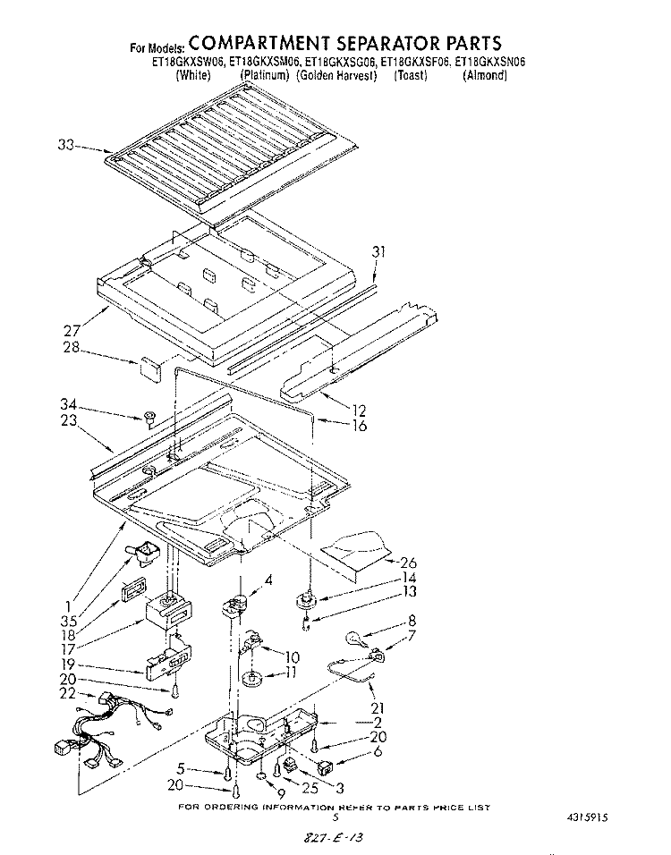 COMPARTMENT SEPARATOR Diagram and Parts List for ET18GKXSW06  Whirlpool Refrigerator