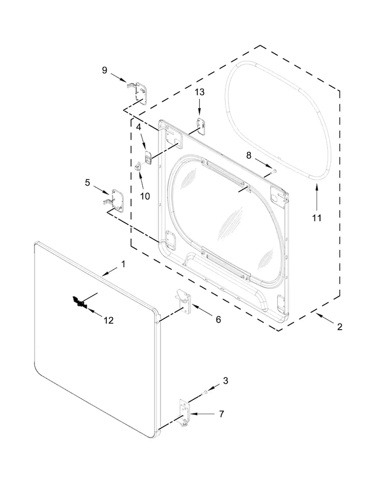 Door Parts Diagram and Parts List for WGD8000DW3  Whirlpool Dryer