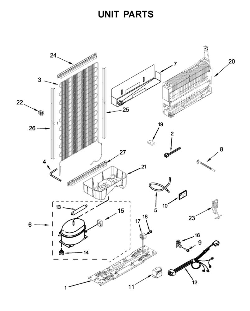 Unit Parts Diagram and Parts List for WRT312CZJV00  Whirlpool Refrigerator