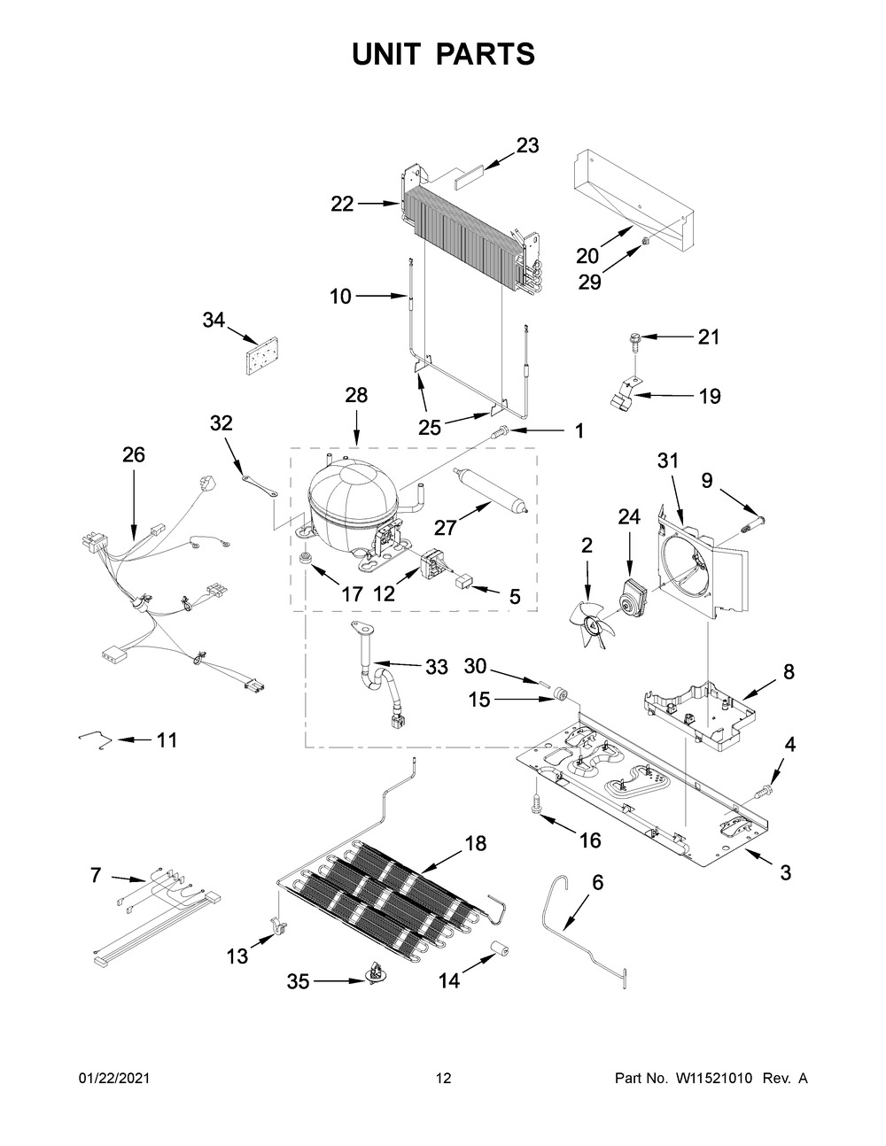 Unit Parts Diagram and Parts List for JFC2089BEM04  Whirlpool Refrigerator