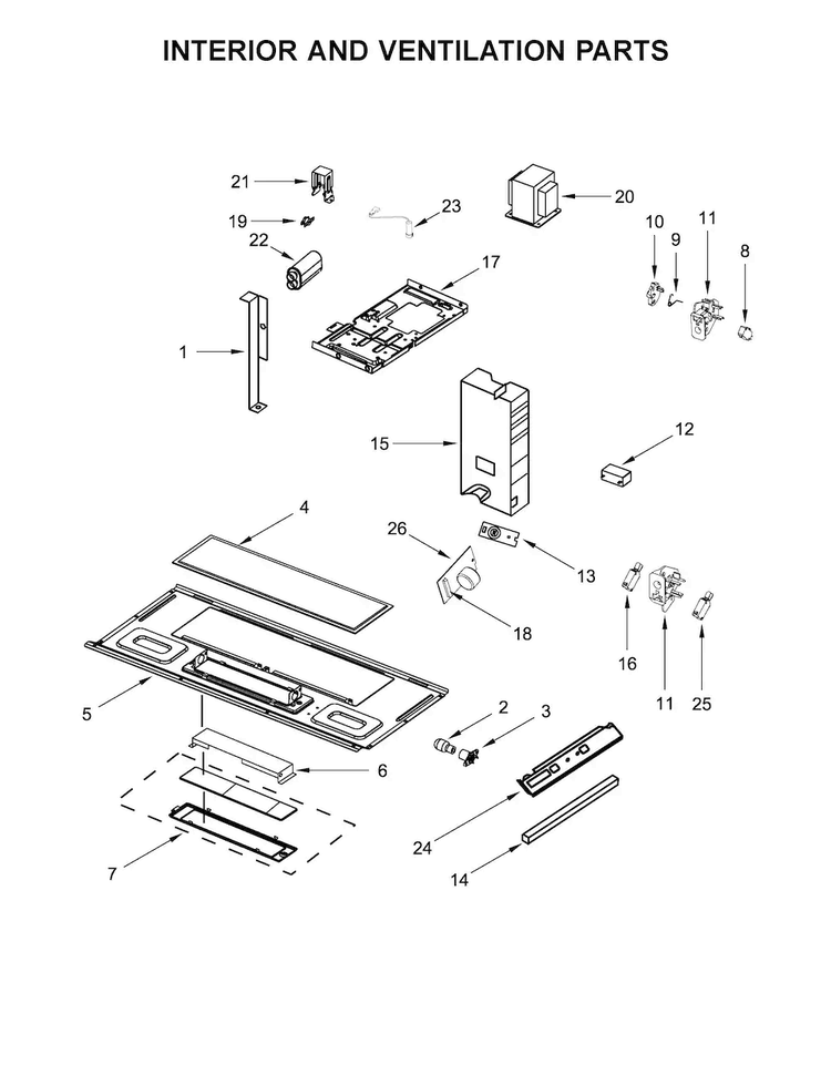 Interior And Ventilation Parts Diagram and Parts List for WMH32519FB0  Whirlpool Microwave
