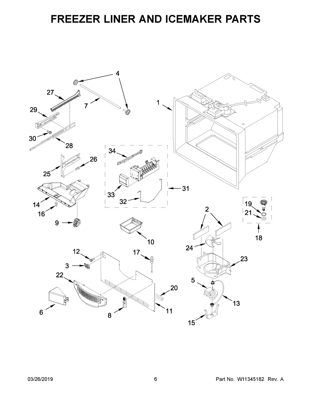 Freezer Liner And Icemaker Parts Diagram and Parts List for WRF532SMHW01  Whirlpool Refrigerator