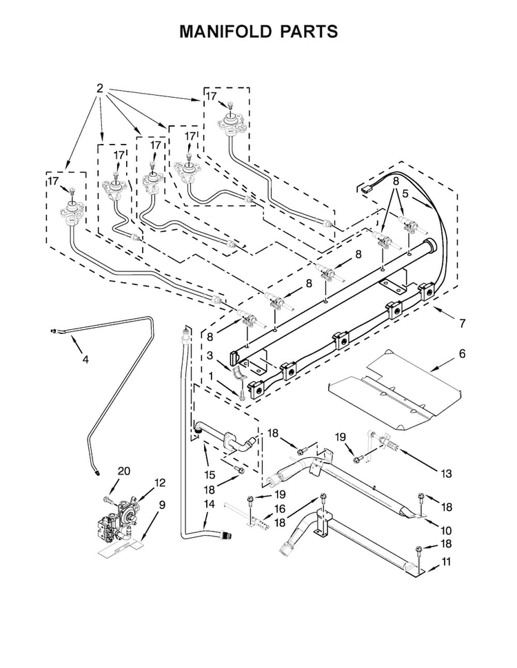 Manifold Parts Diagram and Parts List for KFGG500EBL1  KitchenAid Range
