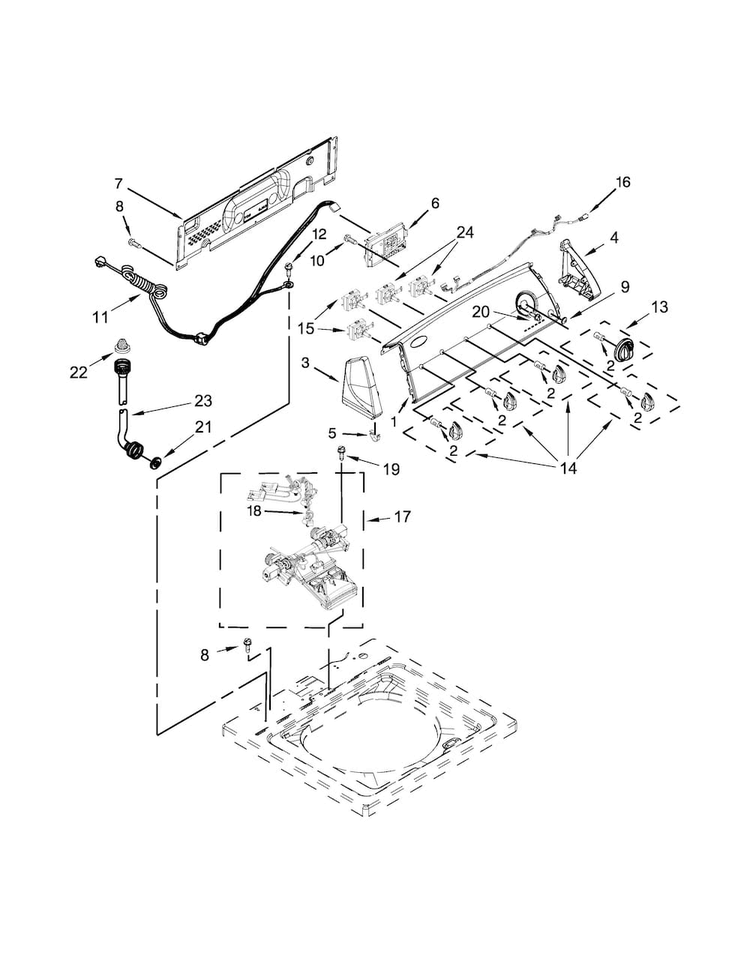 Controls And Water Inlet Parts Diagram and Parts List for 7MWTW1808AW1  Whirlpool Washer